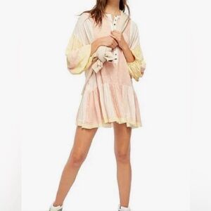 Free People Shibori Yellow Pink Tunic Mini Dress Size S